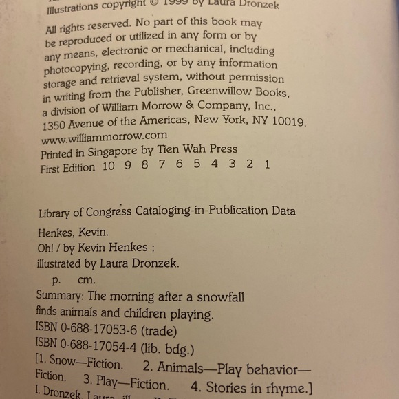 OH! Kids Book 90s Vintage Kevin Henkes 1999 Snow winter playtime Hardcover Book - Picture 16 of 17